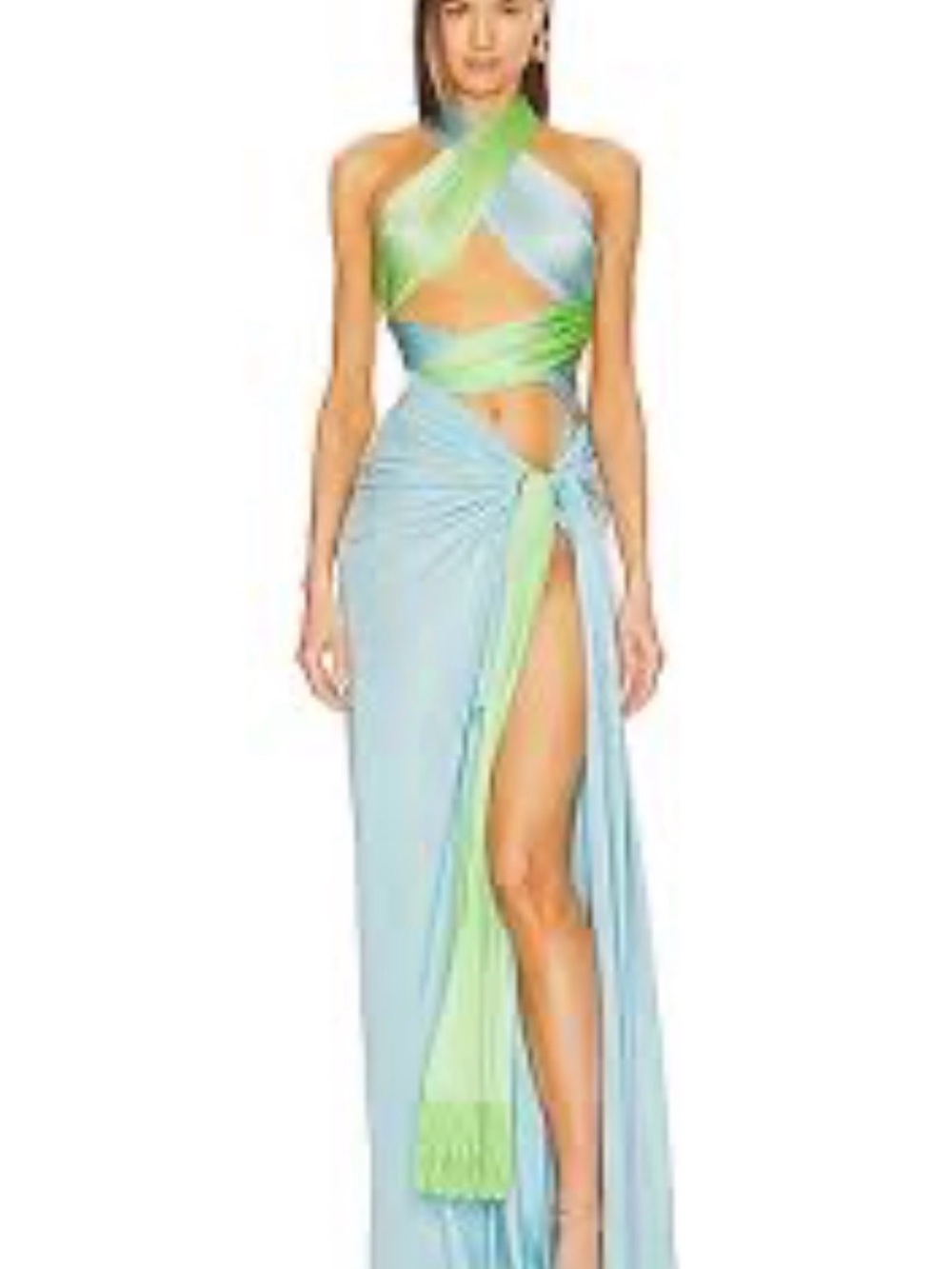 NWT Bronx and Banco Light Blue & Green Satin Evening Gown